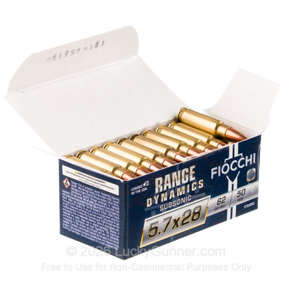 Large image of Cheap 5.7x28mm Subsonic Ammo For Sale - 62 Grain FMJ Ammo in Stock by Fiocchi - 50 Rounds