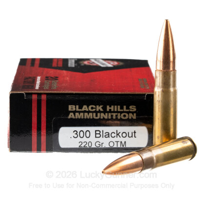 Large image of Premium 300 AAC Blackout Ammo For Sale - 220 Grain OTM Subsonic Ammunition in Stock by Black Hills - 20 Rounds
