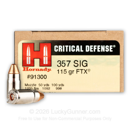 Large image of Premium 357 Sig Ammo For Sale - 115 Grain FTX Ammunition in Stock by Hornady Critical Defense - 20 Rounds