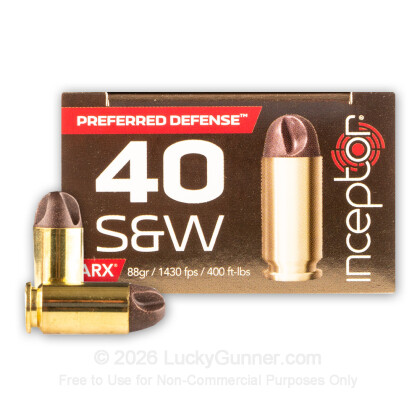 Large image of Premium 40 S&W Ammo For Sale - 88 Grain ARX Ammunition in Stock by Inceptor - 20 Rounds