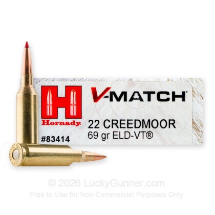 Large image of Hornady V-Match 22 Creedmoor Ammo For Sale - 69 Grain ELD-VT - 20 Rounds