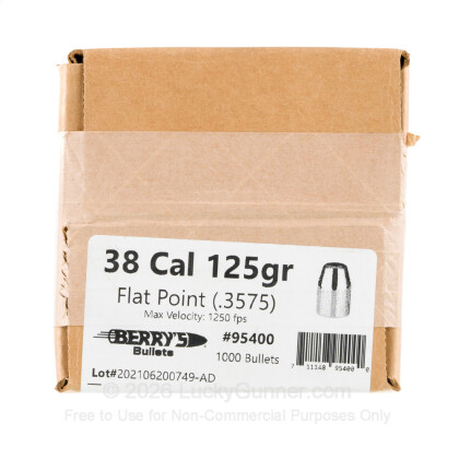 Large image of Quantity - 1000 bullets per box Manufacturer - Berry's Bullets - 125 grain flat point solid Diameter - .357"