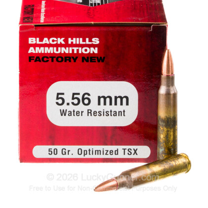 Large image of  Premium 5.56x45 Ammo For Sale - 50 Grain Barnes TSX HP Ammunition in Stock by Black Hills Ammunition - 50 Rounds