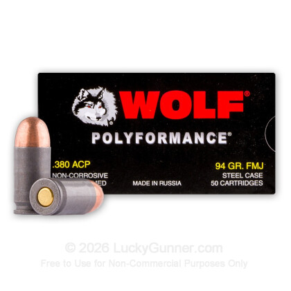 Large image of Bulk 380 Auto Ammo In Stock - 94 gr FMJ - 380 ACP Ammunition by Wolf WPA For Sale - 1000 Rounds