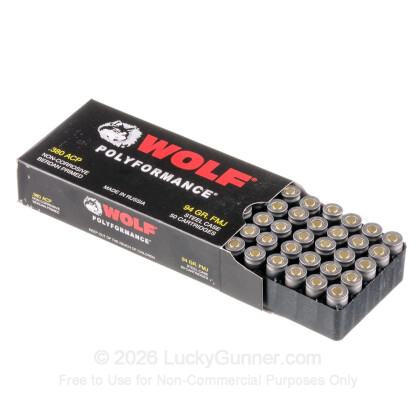 Large image of Bulk 380 Auto Ammo In Stock - 94 gr FMJ - 380 ACP Ammunition by Wolf WPA For Sale - 1000 Rounds