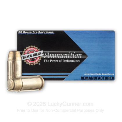 Large image of Premium 40 S&W Ammo For Sale - 180 Grain FMJ Ammunition in Stock by Black Hills Remanufactured - 50 Rounds