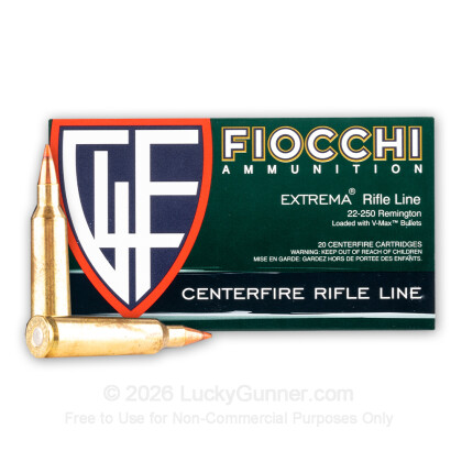 Large image of 22-250 Ammo - Fiocchi V-Max 55gr PT - 20 Rounds