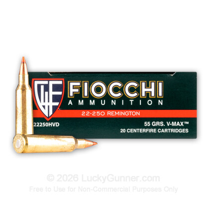 Large image of 22-250 Ammo - Fiocchi V-Max 55gr PT - 20 Rounds