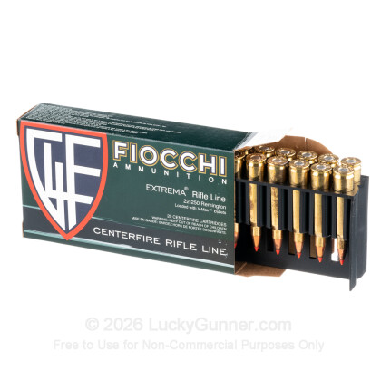 Large image of 22-250 Ammo - Fiocchi V-Max 55gr PT - 20 Rounds