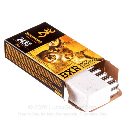 Large image of Bulk 243 Ammo For Sale - 97 Grain Rapid Expansion Matrix Tip Ammunition in Stock by Browning BXR - 200 Rounds