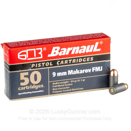 Large image of Cheap 9mm Makarov Ammo For Sale - 94 Grain FMJ Ammunition in Stock by Barnaul - 50 Rounds