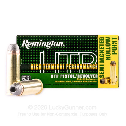 Large image of Premium 44 Mag Ammo For Sale - 240 Grain SJHP Ammunition in Stock by Remington HTP - 50 Rounds