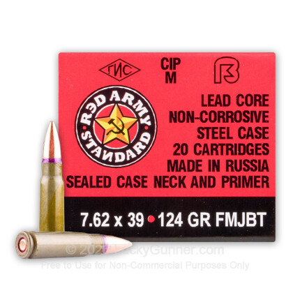 Large image of Bulk 7.62x39mm Ammo For Sale - 124 Grain FMJ-BT Ammunition in Stock by Red Army Standard - 1000 Rounds