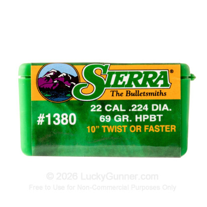 Large image of Bulk 223 Rem (.224) Bullets for Sale - 69 Grain HPBT Bullets in Stock by Sierra - 500