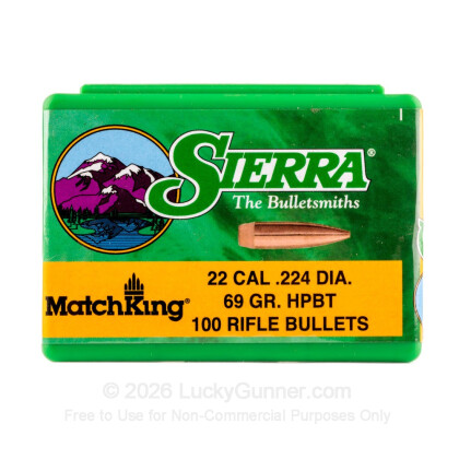 Large image of Bulk 223 Rem (.224) Bullets for Sale - 69 Grain HPBT Bullets in Stock by Sierra - 500