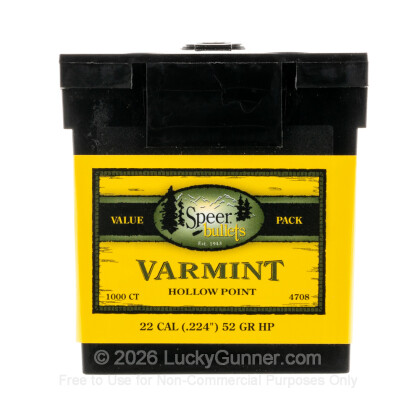 Large image of Bulk 223 Rem Bullets (.224) For Sale - 52 Grain HP Ammunition in Stock by Speer - 1000