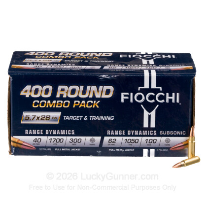 Large image of Fiocchi 5.7x28mm Ammo For Sale - 40gr & 62gr FMJ - 400rds