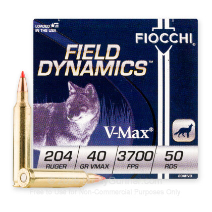 Large image of Premium 204 Ruger Ammo For Sale - 40 Grain V-Max Ammunition in Stock by Fiocchi - 50 Rounds