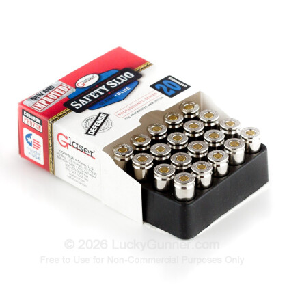 Large image of Premium 9mm Ammo For Sale - 80 Grain Pre-Fragmented HP Ammunition in Stock by Glaser Safety Slug - 20 Rounds