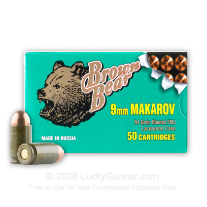 Large image of Bulk 9mm Makarov (9x18mm) Ammo For Sale - 94 gr FMJ Brown Bear Ammunition For Sale - 1000 Rounds