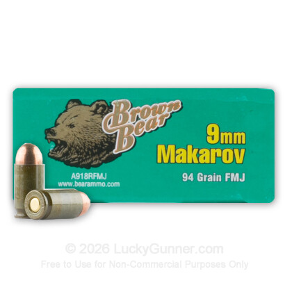 Large image of Bulk 9mm Makarov (9x18mm) Ammo For Sale - 94 gr FMJ Brown Bear Ammunition For Sale - 1000 Rounds
