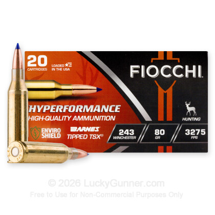 Large image of Fiocchi Hyperformance 243 Ammo For Sale - 80 Grain TTSX - 20 Rounds