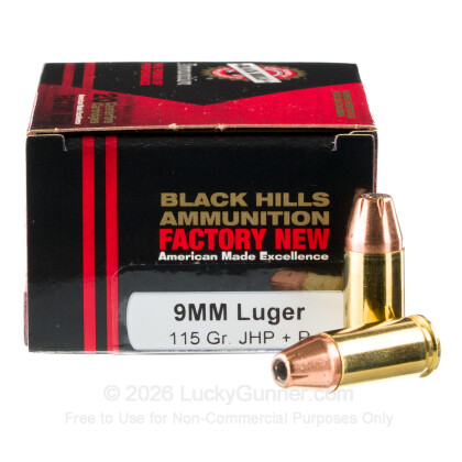 Large image of Premium 9mm +P Ammo For Sale - 115 Grain TAC-XP Ammunition in Stock by Black Hills - 20 Rounds