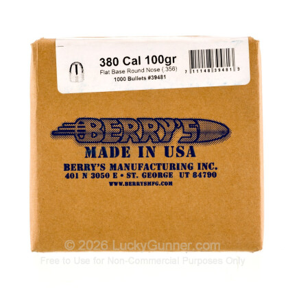 Large image of Berry's 380 Cal Plated Bullets For Sale - 380 Auto 100 gr RNFB