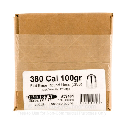 Large image of Berry's 380 Cal Plated Bullets For Sale - 380 Auto 100 gr RNFB