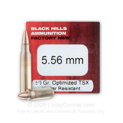 Large image of Bulk Premium 5.56x45 Ammo For Sale - 50 Grain Barnes TSX HP Ammunition in Stock by Black Hills Ammunition - 500 Rounds