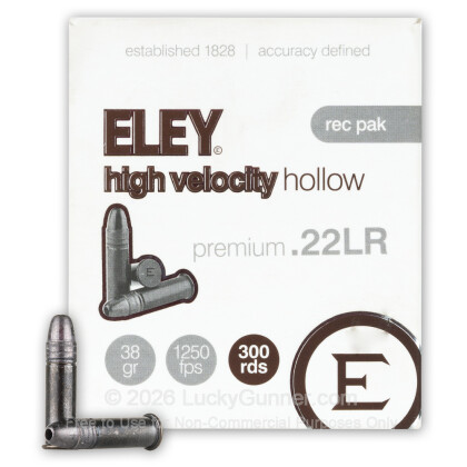Large image of Premium 22 LR Ammo For Sale - 38 Grain HP Ammunition in Stock by Eley High Velocity - 300 Rounds