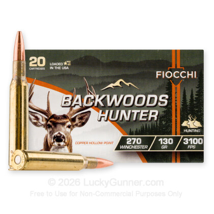 Large image of Fiocchi Backwoods Hunter 270 Ammo For Sale - 130 Grain CHP - 20 Rounds