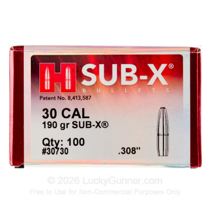 Large image of 300 BLK (.308") Bullets for Sale - Hdy 190gr Sub-X - 100pcs