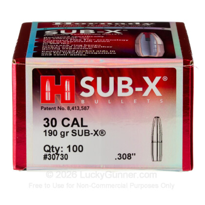 Large image of 300 BLK (.308") Bullets for Sale - Hdy 190gr Sub-X - 100pcs