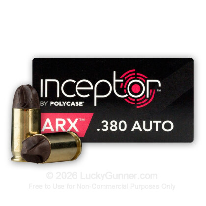 Large image of Premium 380 Auto Ammo For Sale - 56 Grain ARX Ammunition in Stock by Polycase Inceptor - 25 Rounds