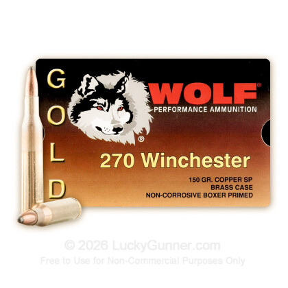 Large image of 270 Ammo For Sale - 150 gr SP - Wolf Gold Ammo Online - 20 Rounds