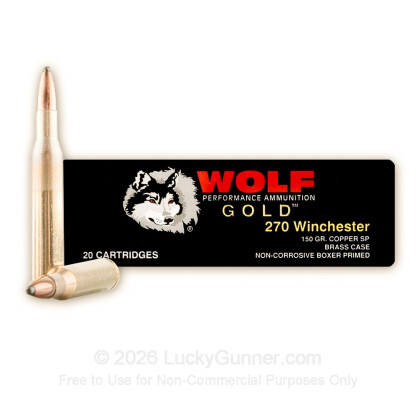 Large image of 270 Ammo For Sale - 150 gr SP - Wolf Gold Ammo Online - 20 Rounds