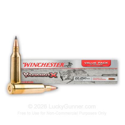 Large image of Cheap 22-250 Ammo For Sale - 55 Grain PT Ammunition in Stock by Winchester Varmint-X - 40 Rounds
