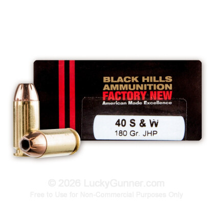 Large image of Premium 40 S&W Ammo For Sale - 180 Grain JHP Ammunition in Stock by Black Hills - 20 Rounds