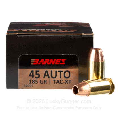 Large image of Premium 45 ACP Ammo For Sale - 185 Grain TAC-XP Ammunition in Stock by Barnes VOR-TX - 20 Rounds