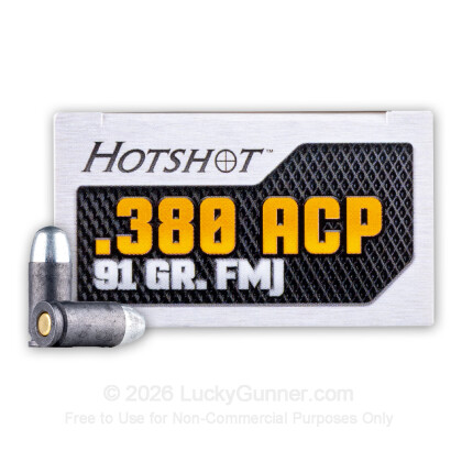 Large image of Cheap 380 Auto Ammo For Sale - 91 Grain FMJ Ammunition in Stock by Hotshot - 50 Rounds