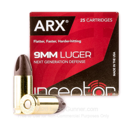 Large image of Premium 9mm Ammo For Sale - 65 Grain Inceptor ARX Ammunition in Stock by PolyCase Preferred Defense - 25 Rounds