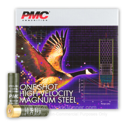 Large image of Cheap 12 Gauge Ammo For Sale - 3-1/2” 1-3/8oz. BB Steel Shot Ammunition in Stock by PMC One-Shot High Velocity - 25 Rounds