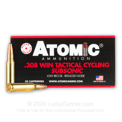 Large image of Premium 308 Ammo For Sale - 260 Grain RNSP Ammunition in Stock by Atomic Tactical Cycling Subsonic - 50 Rounds