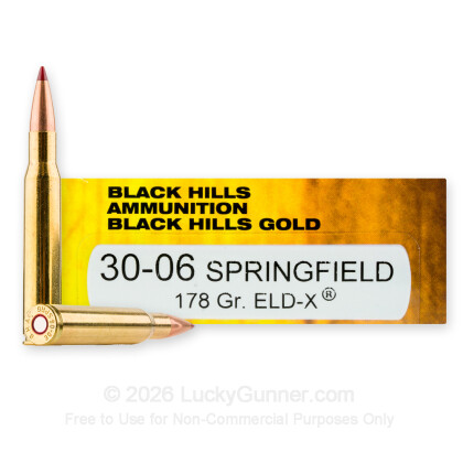 Large image of Premium 30-06 Ammo For Sale - 178 Grain ELD-X Ammunition in Stock by Black Hills Gold - 20 Rounds
