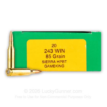 Large image of Premium 243 Ammo For Sale - 85 Grain HPBT GameKing Ammunition in Stock by HSM - 20 Rounds