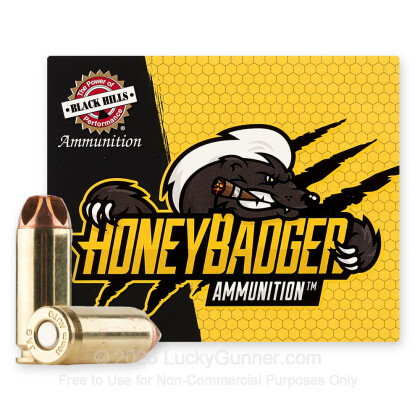 Large image of Premium 10mm Auto Ammo For Sale - 115 Grain HoneyBadger Ammunition in Stock by Black Hills - 20 Rounds