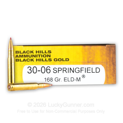 Large image of Premium 30-06 Ammo For Sale - 168 Grain ELD Match Ammunition in Stock by Black Hills Gold - 20 Rounds