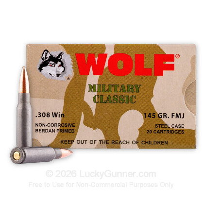 Large image of 308 Winchester 145 grain full metal jacket Wolf WPA Ammo For Sale