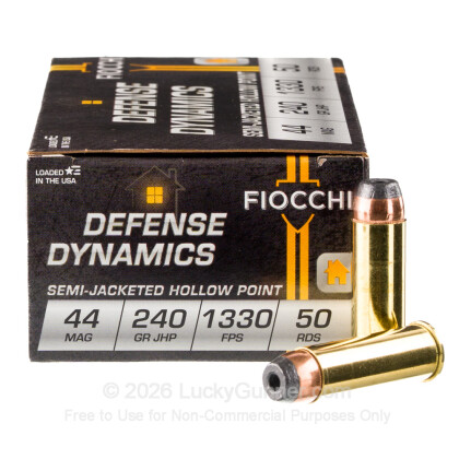 Large image of Fiocchi Defense Dynamics 44 Mag Ammo For Sale - 240 Grain JHP - 500 Rounds